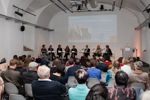 The event "s2arch. social and sustainable architecture", May 14, 2014 at the Architekturzentrum Wien.
